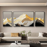 Three-panel Landscape Painting Depicting The Golden Mountains Under Sun Painting for Living room