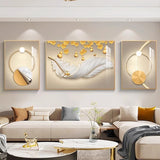 Modern Light Luxury Sofa Background Wall Painting Three-panel Feather Mural for Living Room