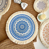 Nordic Bohemian Woven Cotton Coaster Placemat Fabric Tassel Heat-insulated Mat