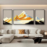 Three-panel Landscape Painting Depicting The Golden Mountains Under Sun Painting for Living room