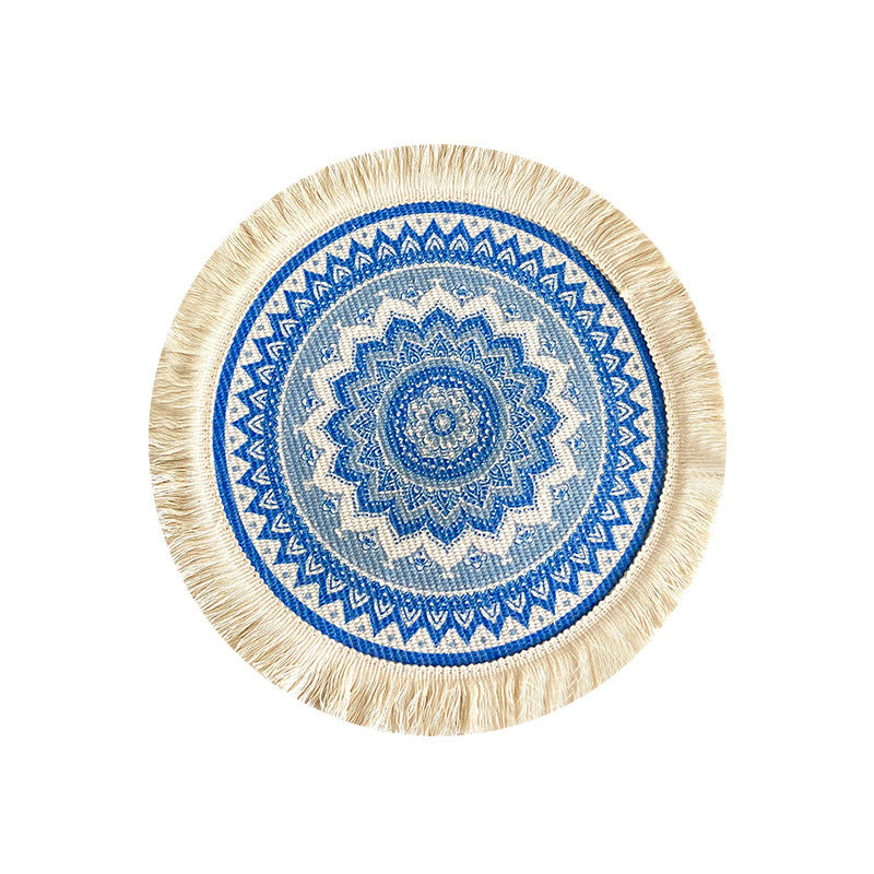 Nordic Bohemian Woven Cotton Coaster Placemat Fabric Tassel Heat-insulated Mat