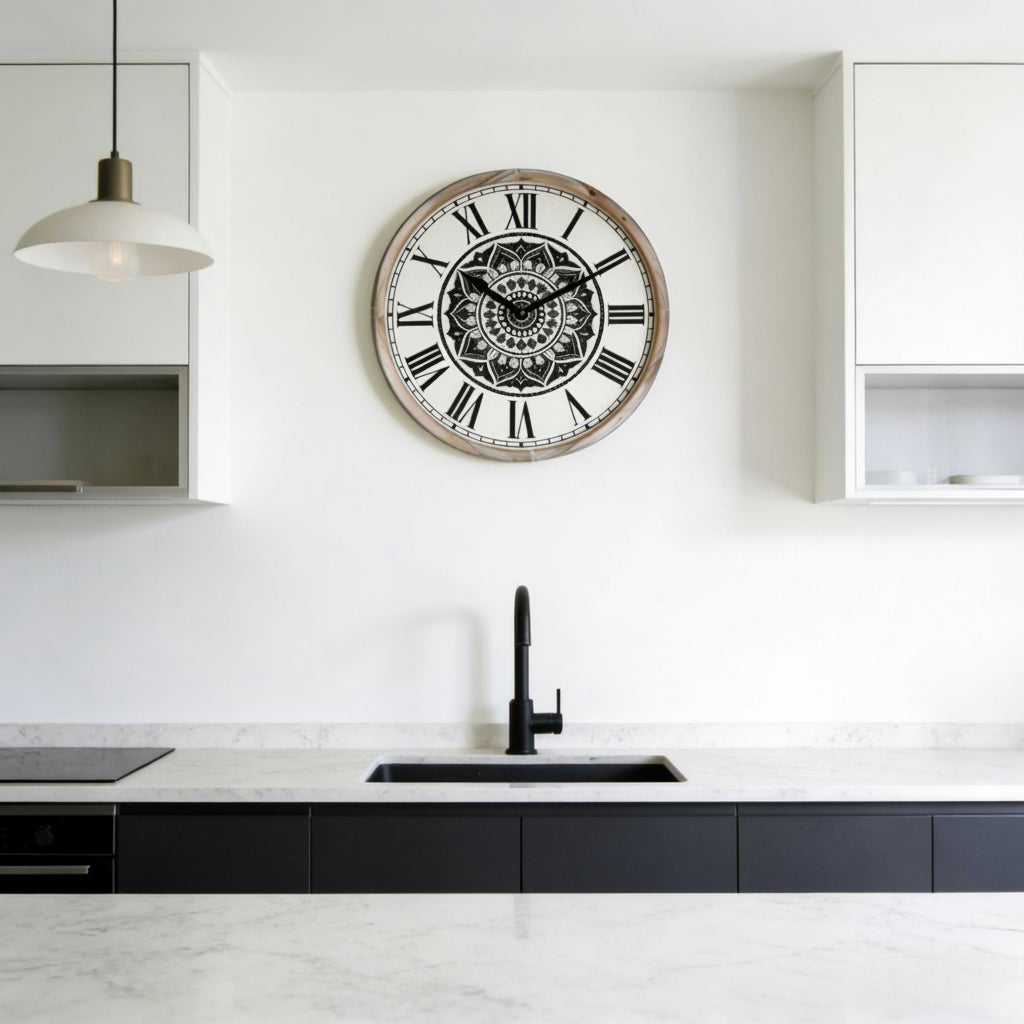 Retro Mandala Silent Wall Clock Living Room Roman Numeral Quartz Movement Clock