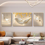 Modern Light Luxury Sofa Background Wall Painting Three-panel Feather Mural for Living Room