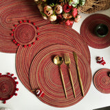 Nordic Style Faux Cotton Yarn Round Ramie Woven Coaster heat-insulating Plate mat Placemats