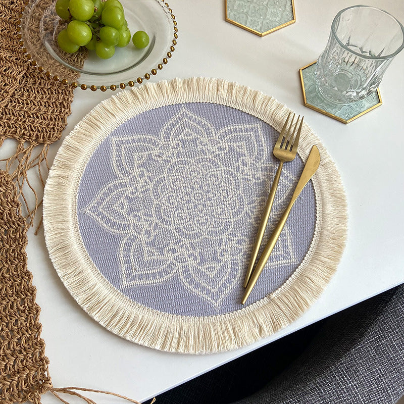 Nordic Bohemian Woven Cotton Coaster Placemat Fabric Tassel Heat-insulated Mat