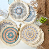 Nordic Bohemian Woven Cotton Coaster Placemat Fabric Tassel Heat-insulated Mat
