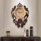 Retro Palace-style Carved Wrought Iron Wall Clock Luxury Livingroom Wall Decoration