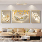 Modern Light Luxury Sofa Background Wall Painting Three-panel Feather Mural for Living Room