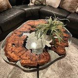 Custom Natural Burl Epoxy Round Coffee Table Transparent Resin CRT-12