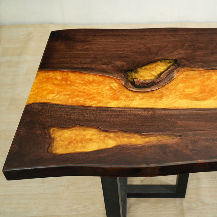 Custom Black Walnut LED Glowing Epoxy Table with LED Lights Golden Amber BRT-40
