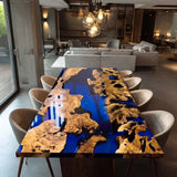 Unique Natural Burl Wood and Deep Blue Epoxy Table NRT-03