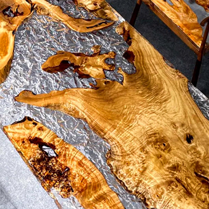 Luxury Golden Camphor Burl River Epoxy Dining Table GRT-04