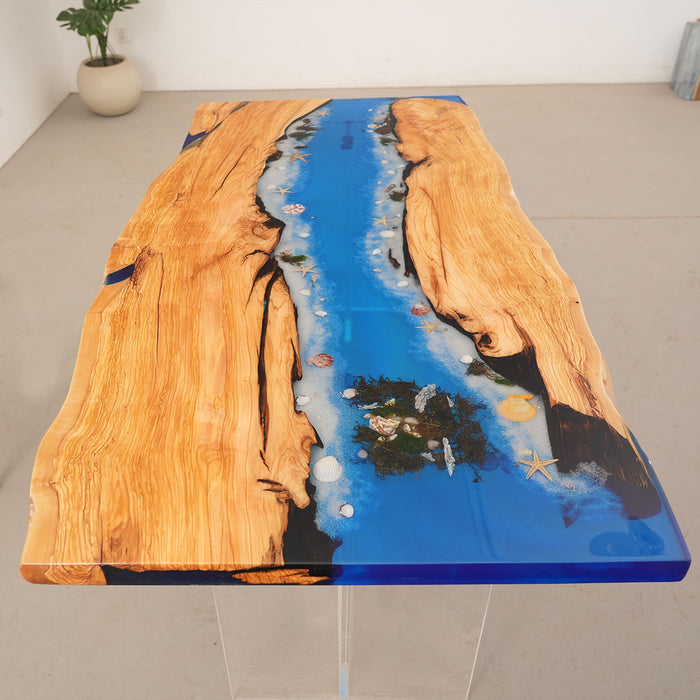 Custom Poplar Epoxy Modern Sea Waves Dining Table PRT-13