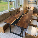 Custom Black Walnut Epoxy River Dining Table Black Resin BRT-45
