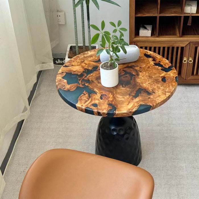 Custom Cunninghamia Natural Burl Blue Epoxy Round Coffee Table CRT-13