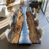 Custom Live Edge Olive Epoxy Ocean Waves Table ORT-56