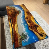 Handmade Live Edge Walnut Epoxy Resin Ocean Waves Dining Table WRT-91