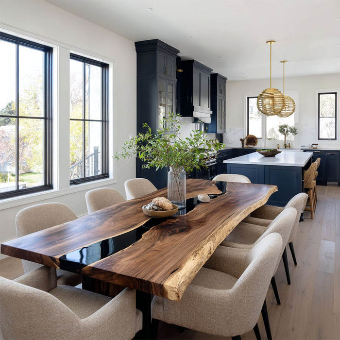 Handcrafed Black Walnut Live Edge Epoxy River Dining Table BRT-60