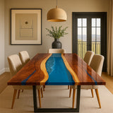 Blue River Epoxy Dining Table with Black Walnut Live Edge BRT-53