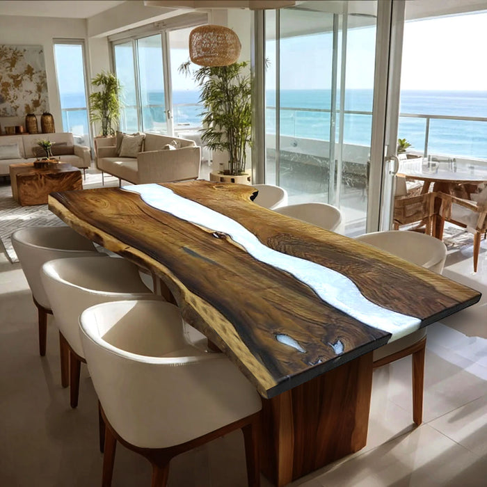 Custom Modern Black Walnut White Epoxy River Living Room Table BRT-56