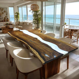 Custom Modern Black Walnut White Epoxy River Living Room Table BRT-56