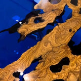 Unique Natural Burl Wood and Deep Blue Epoxy Table NRT-03