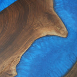Custom Black Walnut Blue Epoxy and Wood Dining Table Blue Resin BRT-51