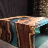 Square Black Walnut Blue Epoxy Kitchen Countertop Dining Table BRT-48