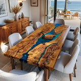 Handcrafted Burl Golden Camphor Wood Epoxy River Table GRT-05