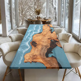 Custom Natural Burl Wood Epoxy River Resin Dining Table NRT-06