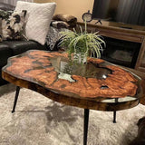 Custom Natural Burl Epoxy Round Coffee Table Transparent Resin CRT-12