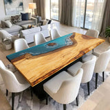 Beach-Inspired Ocean Waves Walnut Epoxy Table WRT-87