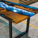 Custom Live Edge Golden Camphor Ocean Waves Epoxy Resin Table GRT-01