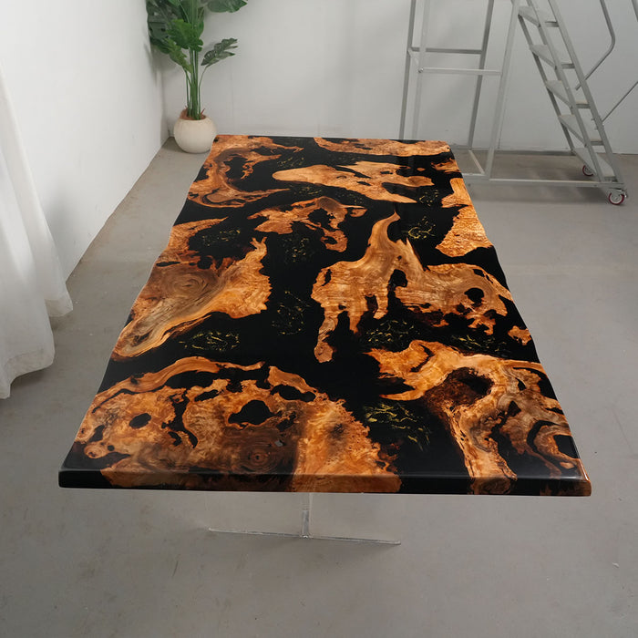 Unique Natural Burl Wood and Deep Blue Epoxy Table NRT-03