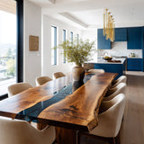 Handcrafted Black Walnut Live Edge Epoxy River Dining Table BRT-58