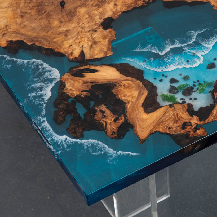 Handcrafted Coastal Style Epoxy Dining Table Natural Burl NRT-04
