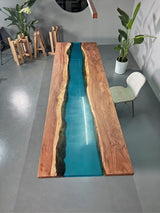 Custom Walnut Wood Clear Blue Epoxy River Conference Table WRT-59