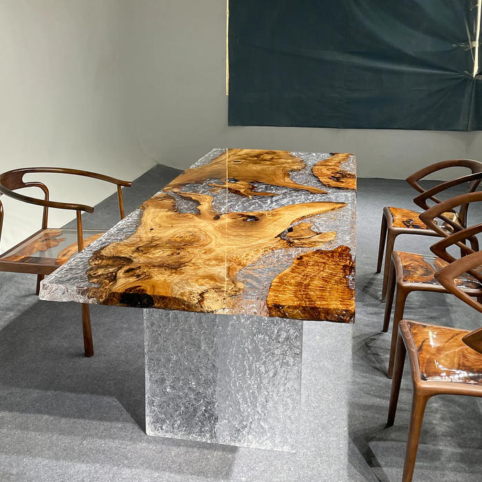 Luxury Golden Camphor Burl River Epoxy Dining Table GRT-04