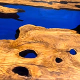 Unique Natural Burl Wood and Deep Blue Epoxy Table NRT-03