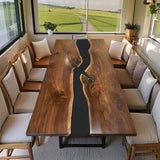 Custom Black Walnut Epoxy River Dining Table Black Resin BRT-45