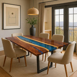 Blue River Epoxy Dining Table with Black Walnut Live Edge BRT-53
