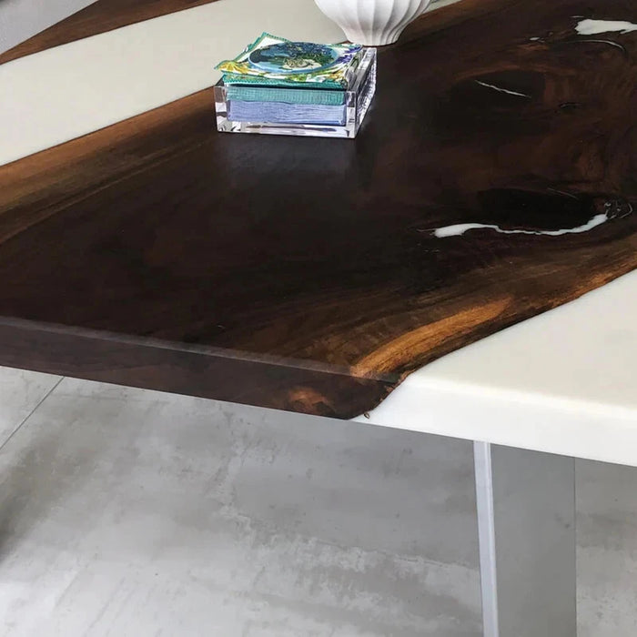 Handcrafted Black Walnut White Epoxy Resin Dining Table White Resin BRT-42