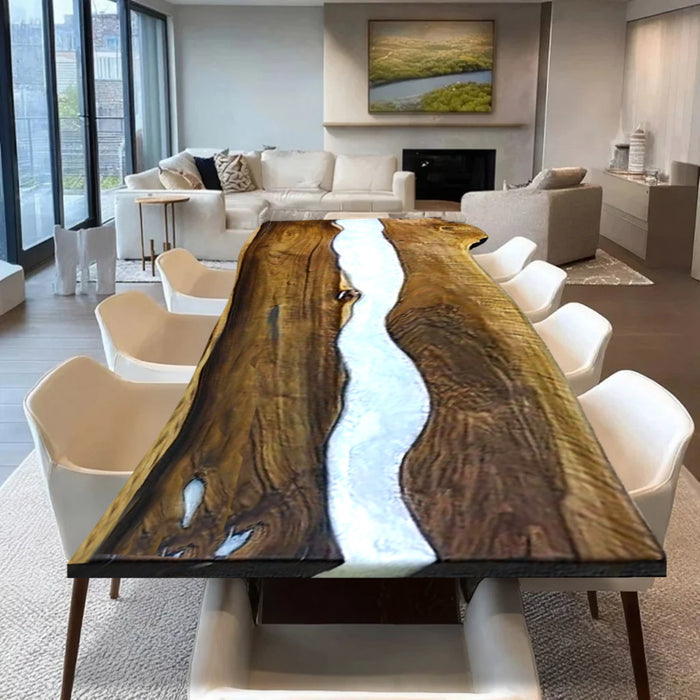 Custom Modern Black Walnut White Epoxy River Living Room Table BRT-56