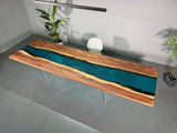Custom Walnut Wood Clear Blue Epoxy River Conference Table WRT-59