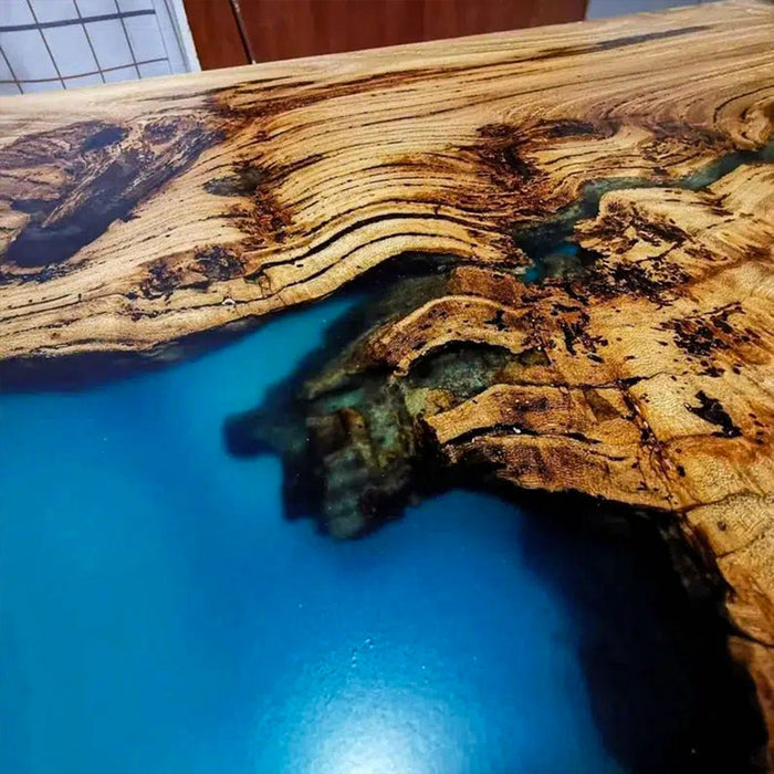 Olive Epoxy River Dining Table Ocean Blue Resin ORT-58