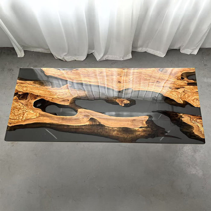 Modern Olive Wood Epoxy Resin Dining Table Transparent Black ORT-61