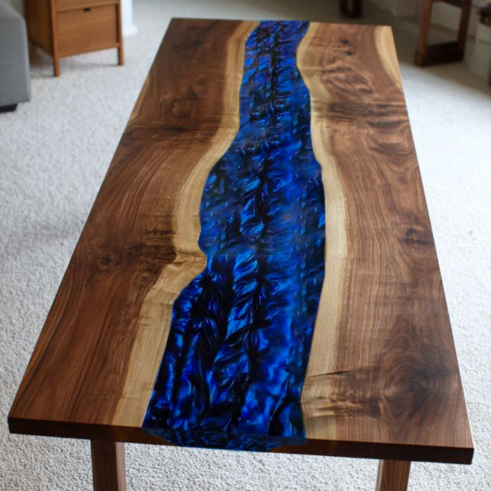Custom Black Walnut and Deep Blue Epoxy Dining Table BRT-47