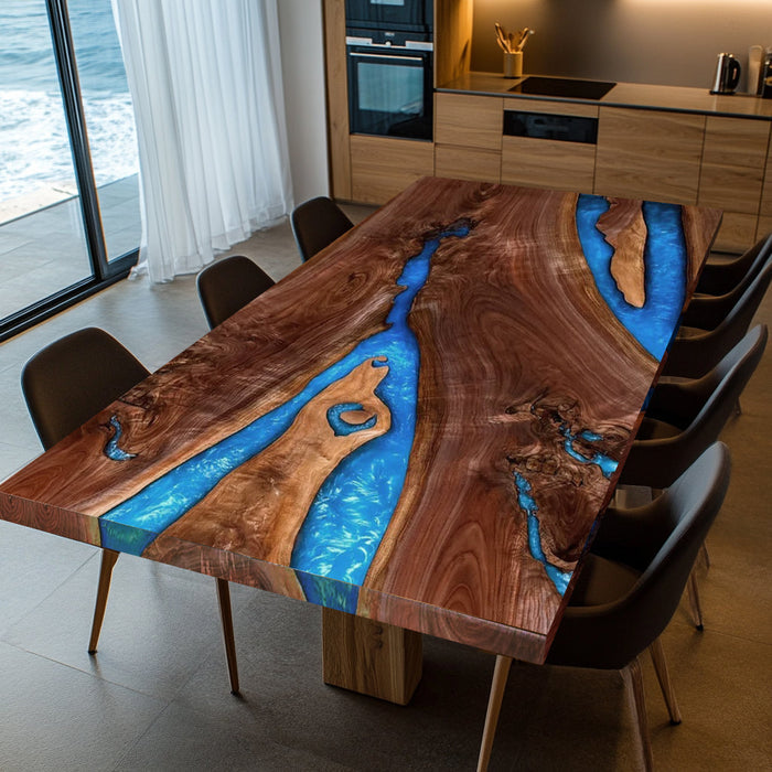 Custom Black Walnut Blue Epoxy Resin Conference Table BRT-88