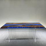 Custom Olive Klein Blue Epoxy River Dining Table ORT-54