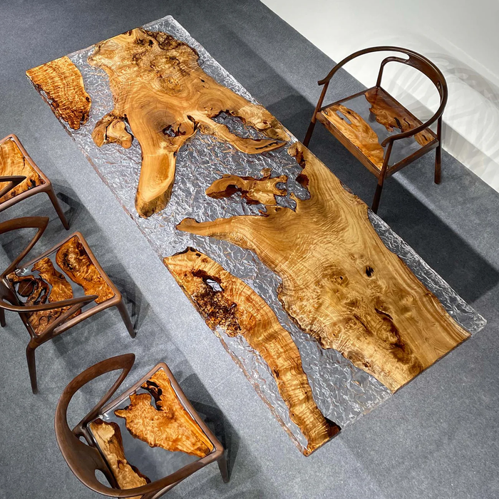 Luxury Golden Camphor Burl River Epoxy Dining Table GRT-04